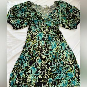 Vintage Black and Green Floral Dress